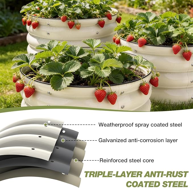 SHALL 8PC Galvanized Raised Garden Bed Kit, 3Pc 2x2x1ft Round Planter Boxes Outdoor W/Mini Seed Spreader, Disk Seeder, 2X Seeding Transplanters, Protective Gloves for Flowers Fruits Vegetables Herbs