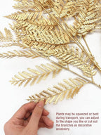 Artificial Plants Christmas Decor, PASYOU Gold Fern Fake Flowers Shrubs Plastic Grass Leaves Indoor Outdoor Home Garden Hotel Verandah Wedding Party Event Faux DIY Decoration, 30 Inch Golden 2 Bunches