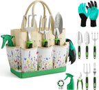 Gardening Tools 10-Piece, Heavy Duty Garden Tool Set with Fashion and Durable Garden Tools Organizer Handbag, Rust-Proof Gardening Hand Tools Weeding Kit, Ideal Gardening Gifts for Women