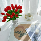 Mandy's Red Artificial Tulips Flowers Centerpiece, 13.5" Lifelike PU Fake Floral Stems 20pcs for Kitchen Island & Dining Table, Spring Decor for Easter