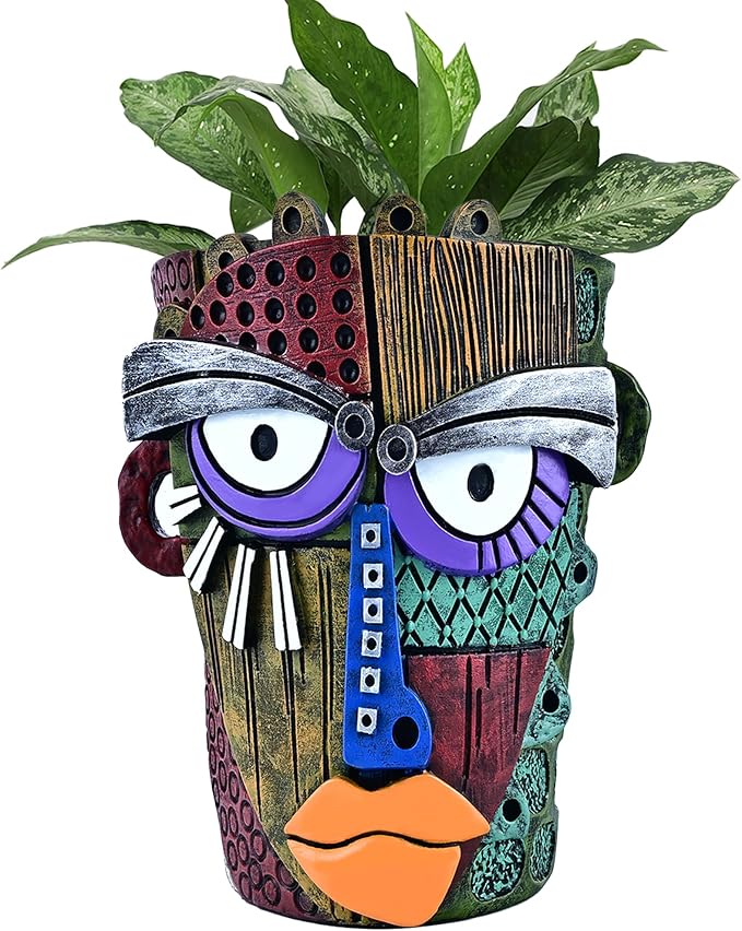 Midogaigai Abstract Face Planter Pots for Plants,Hand-Painted Colorful Flower Pots with Drainage, Indoor Outdoor Garden Decor Gift(Classic,Small)