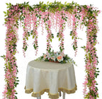 Lvydec Wisteria Artificial Flowers Garland, 4 Pcs Total 28.8ft Artificial Wisteria Vine Silk Hanging Flower for Home Garden Outdoor Ceremony Wedding Arch Floral Decor (Pink)