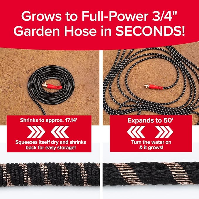 Pocket Hose 50 FT Copper Head Expandable Garden Hose with Pocket Pivot, No Tangles, AS SEEN ON TV, 360° Swivel, Tri-Tex Tubing, Force Field Jacket, Lead-Free, No-Kink, Anti-Burst w/APT