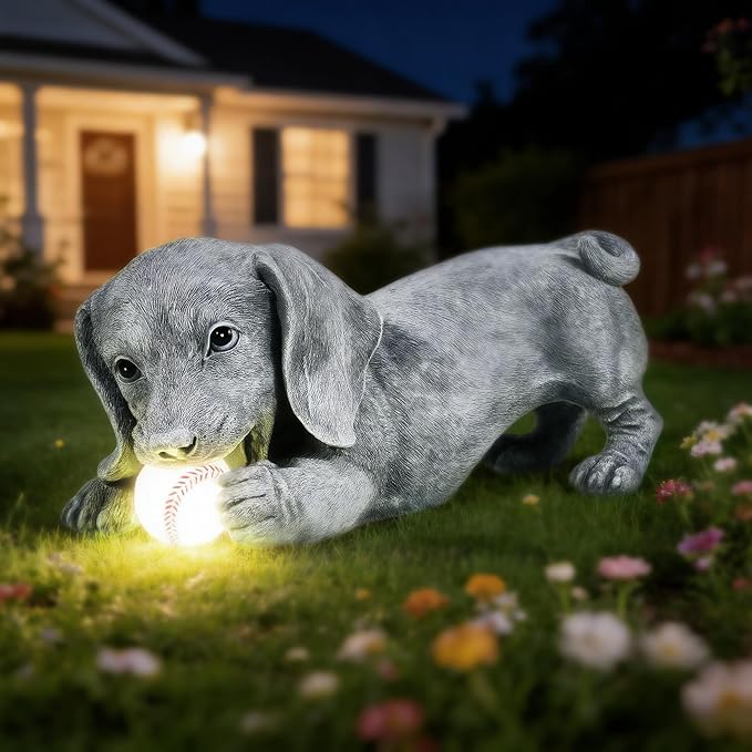Dachshund Solar Garden Statue - Outdoor Yard, Lawn, Patio Weiner Dog Decor - Unique Birthday Housewarming Gift for Mom, Women, Dad, Men