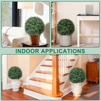 2Pack Artificial Boxwood Topiary Ball Trees,16''UV Resistant Fake Evergreen Shrubs Bushes Plants with Ground Spike, Fake Plants for Outdoor Indoor Front Porch Garden
