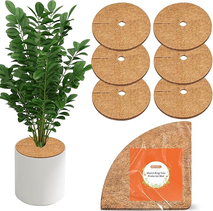 Coco Coir Mulch for Landscaping, 24 Inch Coconut Liners for Planters, 6 Pcs Coconut Fiber Tree Ring, Plant Covers from Animals,Dirt and Tree Protectors