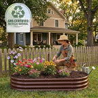 Rakukiri Raised Garden Bed GRS Certified Galvanized Planter Box Outdoor, 8ft Oval Rot-Resistant Metal Garden Bed Planter, Recycled Material Planter for Vegetables Flowers Herbs (Brown)