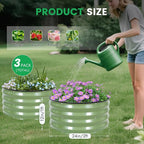 INNO STAGE 3 Pcs Round Galvanized Raised Garden Bed — 2×2×1ft Planter Box Outdoor Raised Beds Kit for Gardening Vegetables, Fruits, Herbs, and Flowers, Olive Green