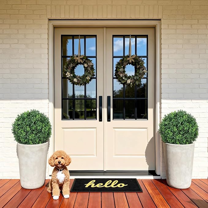 Artificial Boxwood Ball Bush for Outdoors 26 inch Set of 2 UV Resistant Faux Boxwood Ball Trees with Ground Spikes, Fake Boxwood Shrubs for Garden Patio Front Door Balcony