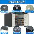 Greesum 8x8FT Outdoor Storage Shed, Utility Tool Shed Metal Storage Garden Shed with Door & Lock for Patio Storage, Black