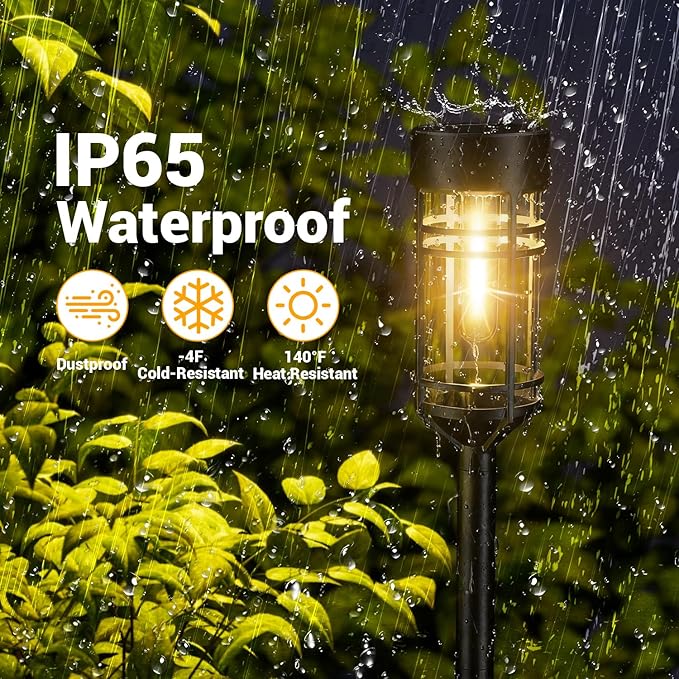 Amzarp 6 Pack Solar Garden Lights, Bright LED Solar Pathway Lights Outdoor IP65 Waterproof Rugged Shatterproof Auto On/Off for Landscape Garden Yard Walkway Driveway Lawn Lighting (3000K Warm White)