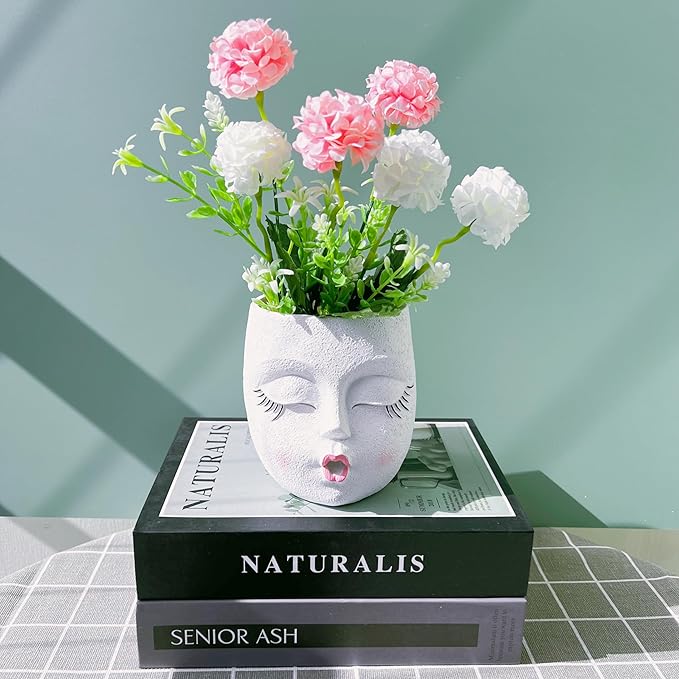Funny Face Planter Kiss Head Face Planter Pot Handmade Flower Pot Lightweight Resin Plant Pots for Indoor and Outdoor Use White 1Pack