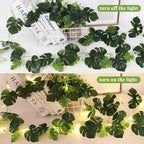 RECUTMS Monstera Leaves String Lights 1P 20LEDs Artificial Tropical Palm Leaf Battery Operated Hanging Rattan Light Faux Greenery Vines for Hawaiian Party Luau Jungle Beach Summer Indoor Outdoor Decor