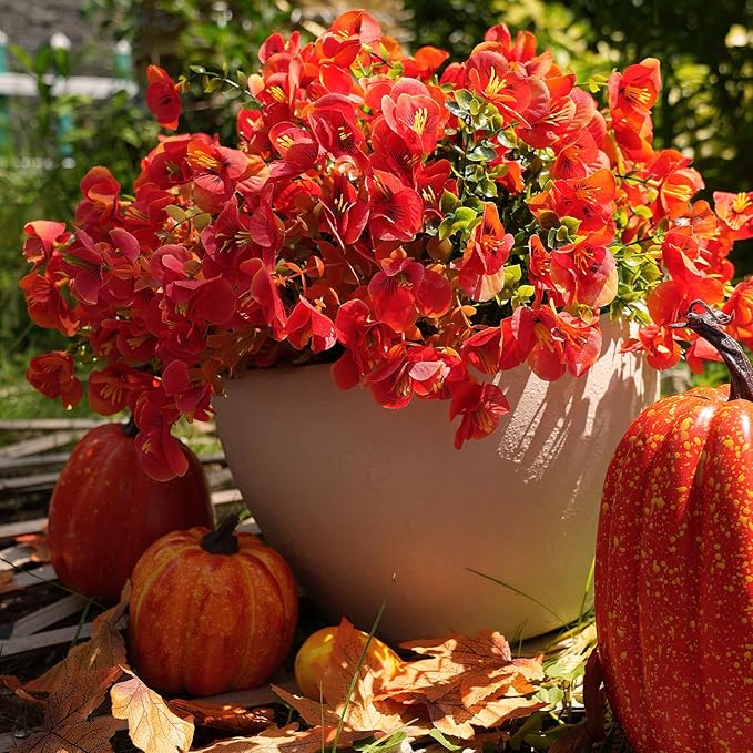 Artificial Flowers for Outdoor, UV Resistant Fake Silk Pansies Flowers, Realistic Faux Plants for Outside Indoor Porch Patio Window Box Planter Home Decor (12, Orange)