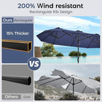 DomeShade 15ft Patio Umbrella with Base,Large Outdoor Double-Sided Rectangle Umbrella with Crank Handle, Market Umbrella for Poolside Garden Deck Backyard Beach Pools, Navy Blue