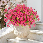 ATTGREAT Artificial Flowers Outdoor Faux Plants UV Resistant Fake Patio Flowers Plastic Greenery Plnats Outside Bulk for Spring Garden Hanging Planter Home Vase Decor, 12 Bundles (Rose Red)