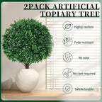 2Pack Artificial Boxwood Topiary Ball Trees, 16'' UV Resistant Fake Evergreen Shrubs Bushes Plants with Ground Spike, Fake Plants for Outdoor Indoor Front Porch Garden