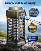 Solar Bug Zapper Outdoor & Indoor, 4500V Ultra-Effective Mosquito Zapper, 6000mAh Rechargeable Insect Zapper, Foldable 2-in-1 Light, IP66 Waterproof for Patio, Camping, Bedroom, Kitchen