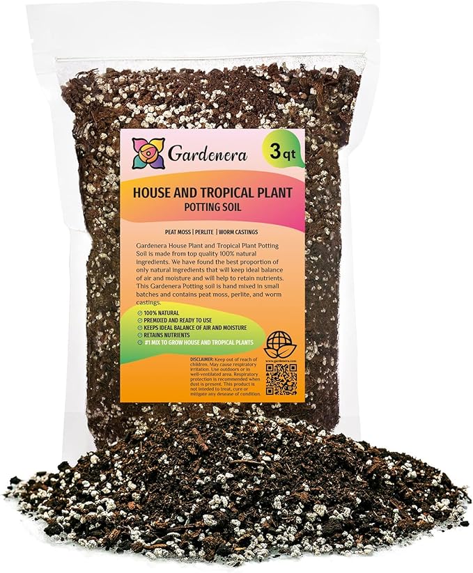 Gardenera Premium House Plant and Tropical Plant Potting Soil - Re-Potting Soil for All Types of Indoor House Plants - 3 Quart