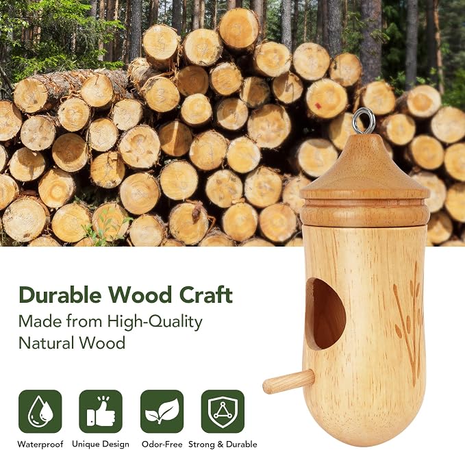 Hummingbird House, Small Hummingbird Houses for Outside, Wooden Bird House with Bow, String, Cute Gardening Gifts Home Decoration