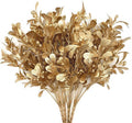 PASYOU Fake Plants Christmas Decorations, Golden Artificial Flowers Plastic Grass Shrubs Leaves Indoor Outdoor Home Garden Party Hotel Verandah Wedding Event Bouquet Faux DIY Decor - Gold 4 Pack