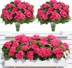 Alupssuc 8Pcs Artificial Geranium Flowers for Outdoors Decoration Silk Floral, UV Resistant Fake Plants, Faux Flower for Porch Garden Table Centerpieces Home Indoor Outside Spring Decor(8, Deep Pink)