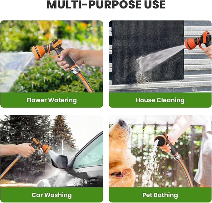 Giraffe Tools 100FT Garden Hose, 5/8" Lightweight Lay Flat Water Hose, No-Kink, Flexible Gardening Hose with Male to Female Aluminum Fitting, Customizable-Length Hose Pipe for Yard