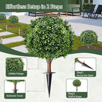 Artificial Boxwood Topiary Ball Trees, Set of 2 UV Resistant Fake Evergreen Shrubs Bushes Plants with Ground Spike, 18" Fake Plants for Outdoor Indoor Front Porch Garden