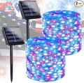 4th of July Decorations Solar String Lights 2Pack 400LED Independence Day Lights for Outside, Red White and Blue Solar Light Waterproof, Copper Wire 8 Modes Twinkle Light for Memorial Day National Day