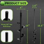 SYITCUN 4"x16"+1.6"x16.5" Auger Drill Bit for Planting, Heavy-Duty Post Hole Digger for Planting Bulbs - Compatible with 3/8" Hex Drive Drill