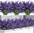 Ouddy Decor 20 Pcs Fake Outdoor Plants Artificial Grass Greenery Stems Faux Plastic Plants UV Resistant for Spring Summer Indoor Outside Garden Hanging Planter Porch Window Box Home Decor, Purple