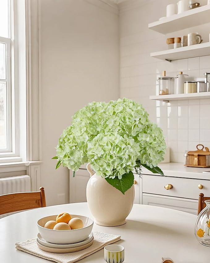 DuHouse 4Pcs Large Hydrangea Artificial Flowers,20 inch Latex Real Touch Hydrangeas for Home Wedding Bouquets Centerpieces Party Living Room Decoration(2Pcs Light Green+2Pcs Green)