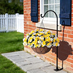 INXUGAO Artificial Hanging Flowers with Basket for Outdoor, Fake Hydrangea UV Resistant Arrangements in Pot Planter Spring Summer Decor for Porch Garden Yard(Yellow White)