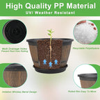 8-inch-Plant-Pots-Indoor-Outdoor, 4 Pack Whiskey Barrel Planters with Drainage Holes & Saucer, Plastic Flower Pots Imitation Wine Barrel Design, Decorative Garden Pots for Plants