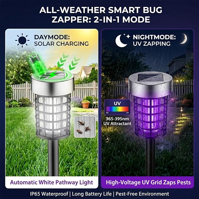 4Pack Solar Bug Zapper Outdoor Mosquito Repellent Outdoor,Waterproof Mosquito Zapper for Outside,Mosquito Trap Used to Repel Gnat Small Flying Insect,Solar Fly Zapper for Garden Yard Patio