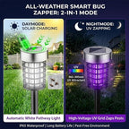 4Pack Solar Bug Zapper Outdoor Mosquito Repellent Outdoor,Waterproof Mosquito Zapper for Outside,Mosquito Trap Used to Repel Gnat Small Flying Insect,Solar Fly Zapper for Garden Yard Patio