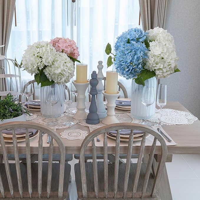 Leftover Hydrangea Artificial Flowers,4 Pcs Real Touch Hydrangea Flowers with 3 Pcs Butterflies for Centerpiece Table Decorations,Floral Arrangements for Coffee Table Decor Living Room Decor