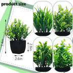 GREENTIME 4 Pack Fake Plants in Black Pot Mini Artificial Eucalyptus Potted Plant Small Faux Grass Greenery Potted for Indoor Home Office Farmhouse Bathroom Table Decoration