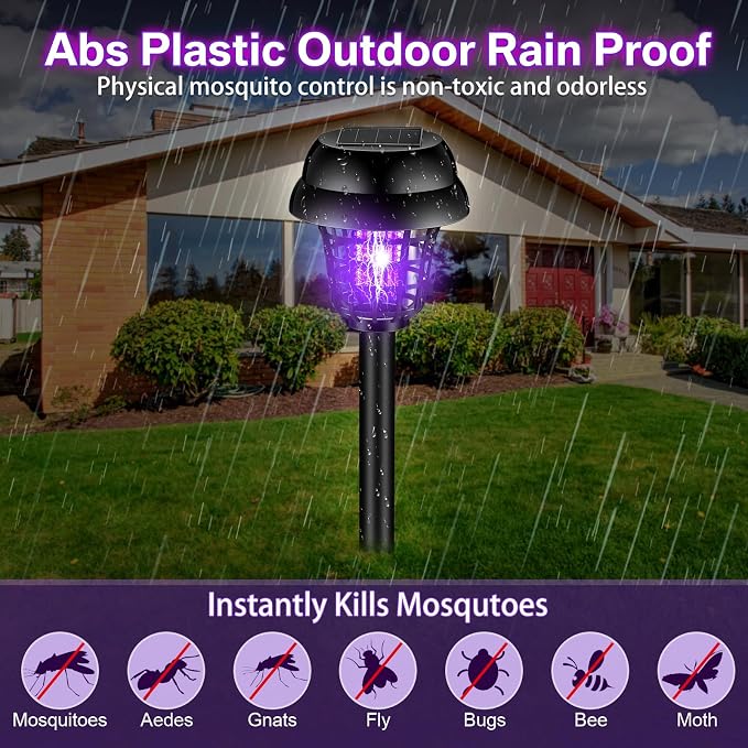 Qualirey 4 Pcs Solar Bug Zapper Waterproof Outdoor Mosquito Zapper Mosquito Killer and Lighting Bug Repellent Lamp for Indoor Outdoor Use Garden Patio (Vintage Black,Plastic)