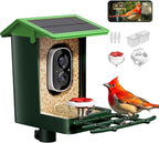 Bird Feeder with Camera Solar Powered 2K HD Video, 10,000+ Species AI Recognition, Real-Time App Alerts, and Weatherproof Design for Effortless Birdwatching, Gift for Father's Day, Grass Green