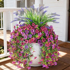 Artificial Fake Hanging Flowers Plants for Outdoor Outside Decoration, Faux Silk Daisy Flower Realistic UV Resistant for Front Porch Patio Balcony Garden Yard Indoor Planter Home Decor(Purple Pink)