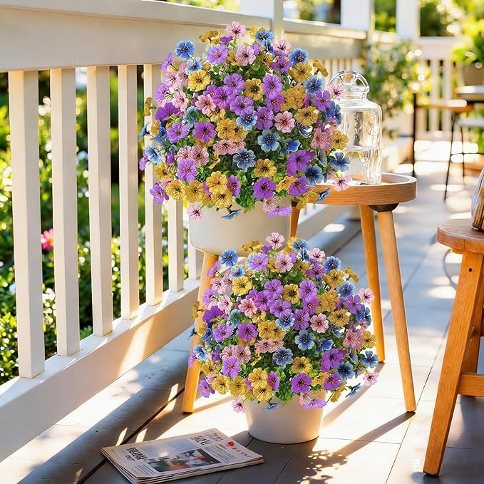 Alupssuc 2Pcs 20" Artificial Topiary Ball Flowers for Outdoors, Spring Decoration with Spike, UV Resistant Faux Summer Plants, Fake Bushes Indoor Decor, Mix 4 Colors for Garden, Porch, Home & Patio
