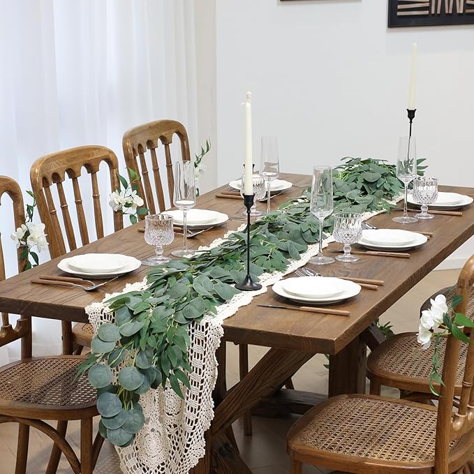 Mizii 2 Strands Artificial Vines Eucalyptus Garland 79" Fake Vine with Silk Green Leaves Faux Hanging Plants Greenery Decorations for Bedroom Table Centerpieces Party Wedding Room Decor (Eucalyptus)