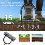 GAINO Manual Lawn Aerator Tool with 15 Spikes, 32"-35" Adjustable T-Handle Aerator for Lawn, Automatic Dirt Ejection Design, Heavy Duty Yard Grass Aerator for Soil Compaction, Black & Orange