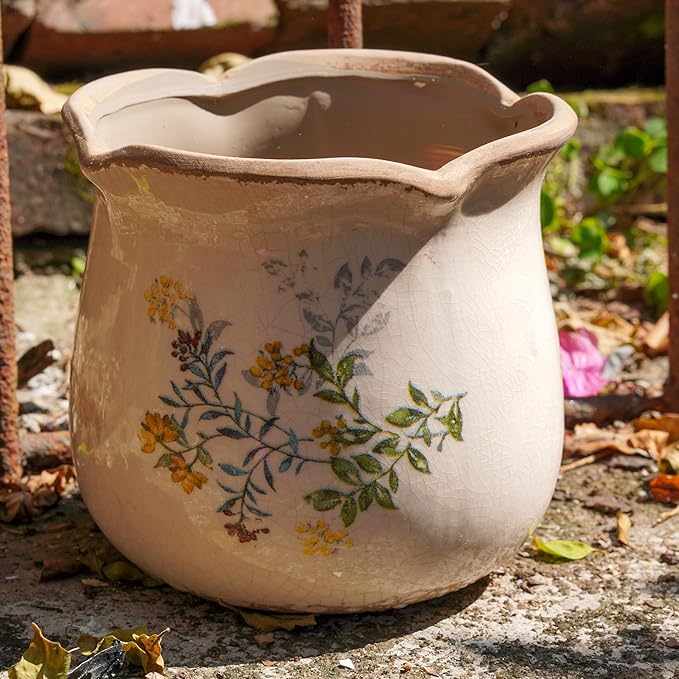 Dosayes Rustic Ceramic Planter, 6 Inch Tuscan Vintage Flower Pot with Drainage, Farmhouse Garden Pot for Indoor Plants, Kitchen & Garden Tuscan Decor, Plant Lover Gift (Yellow)