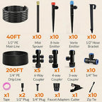 240FT Drip Irrigation System for Garden: 30 Nozzles 1/2" PE Tubing Automatic Watering Kit Adjustable Misting Sprinkler Mister 1/4" Hose for Water Plants Tape Raised Beds Lawn Outdoor Greenhouse