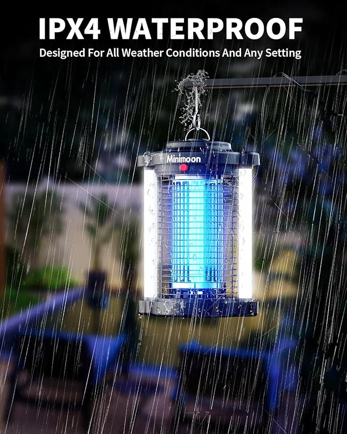 Minimoon Bug Zapper Outdoor, Upgraded Mosquito Zapper with Dual LED Light, 4200V Fly Zapper, 15W Electric Fly Traps Outdoor, IPX4, 8.2Ft Cord, Insect Trap for Yard, Backyard, Patio