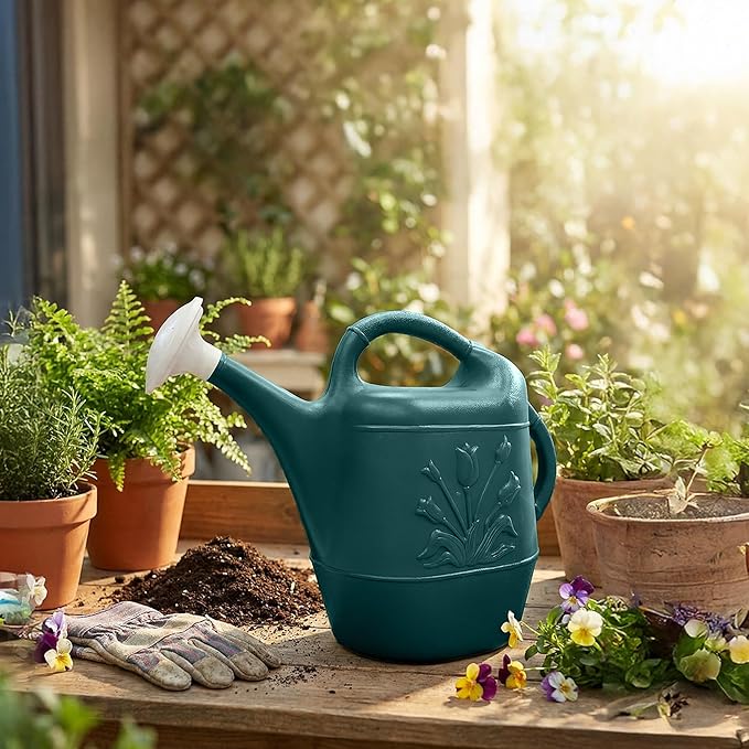 Union Products Watering Can, 2 Gallon Plastic Gardening Water Jug with 2 Handles for Garden, Indoor Plants, and Outdoor Flower Pots, Green