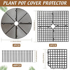 Nuanchu 6 Pcs Plant Pot Covers Grid Soil Protector from Animals 11.8" Cuttable Flower Protector Cat Digging Stopper Plant Pot Cover with Stakes for Indoor Outdoor Gardening, Round Square (Black)