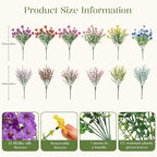 SHareconn 48 Bundles Artificial Flowers for Outdoors Decoration, Faux Plants Fake Silk Colorful Daisy Eucalyptus Lavender, UV Resistant for Outside Home indoor Spring Decor,RedRosyPurpleBlueYellowPink